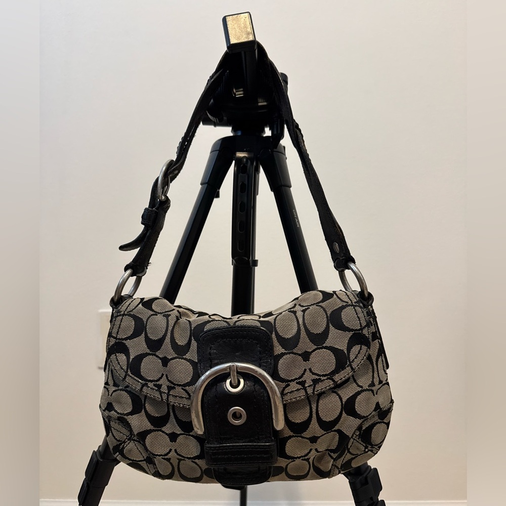 Vintage Coach Small Handbag Black, Brown with Silver Hardware Patterned